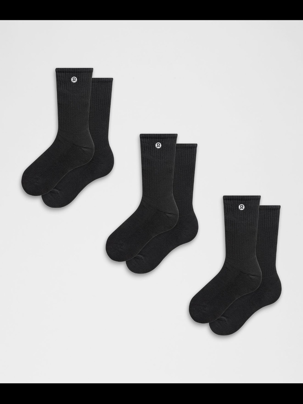 lululemon Unisex Size M Daily Essential Socks, Black Crew Socks, 3-Pack NWT
